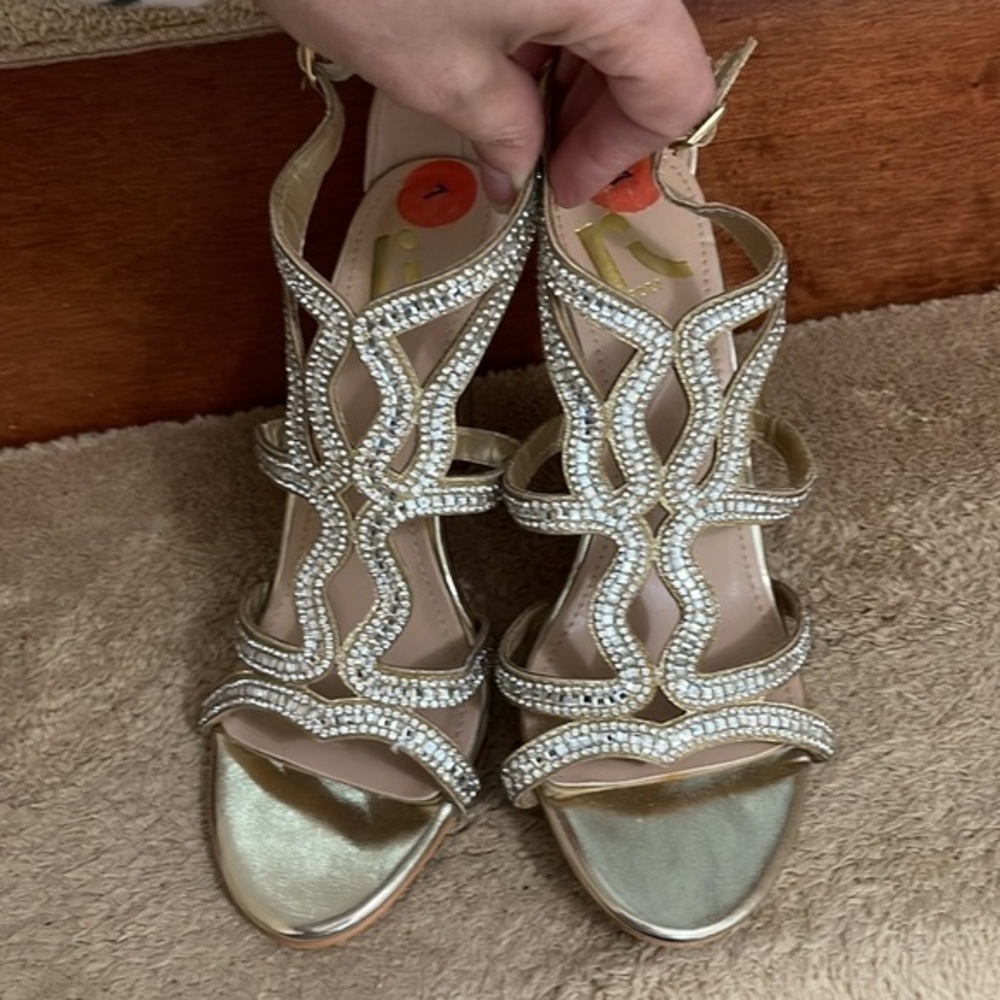 Rhinestone Open Toe Heels Sandals Size 7 - Picture 7 of 9